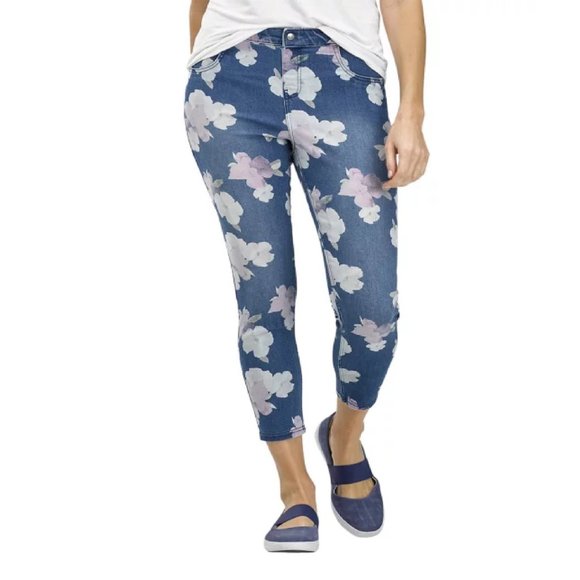 new HUE® Women's Size 2X / 20W Denim-look Floral High Rise Skimmer Leggings 2XL - Picture 9 of 11